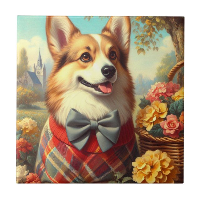 Carreau Retro Welsh Corgi Cardigan Peinture (Devant)