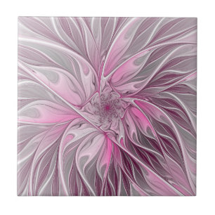 Carreau Rêve de fleur rose fractal, Motif d'Imaginaire flo
