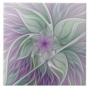 Carreau Rêve de fleurs, Abstrait violet vert Fractal Art