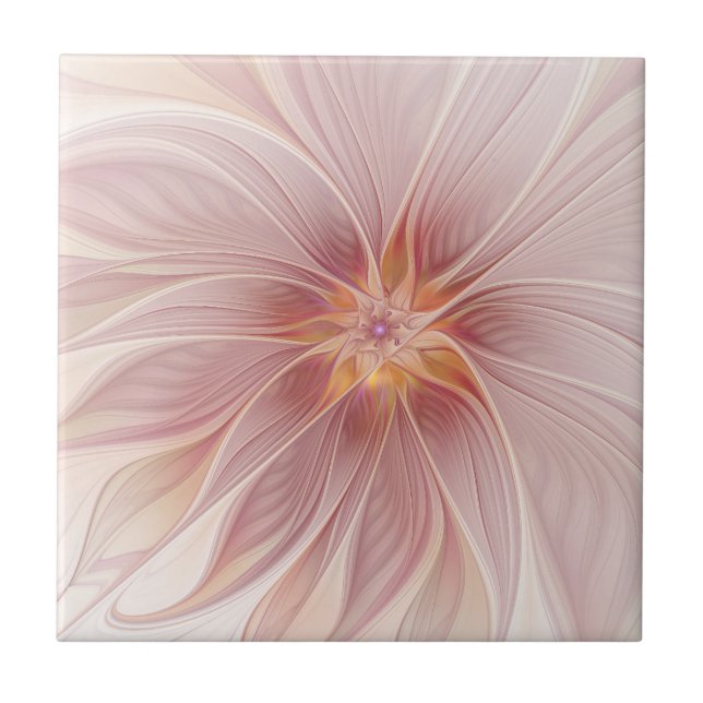 Carreau Rêve Floral Rose Pâle Abstrait Art Fractal Fleur (Devant)
