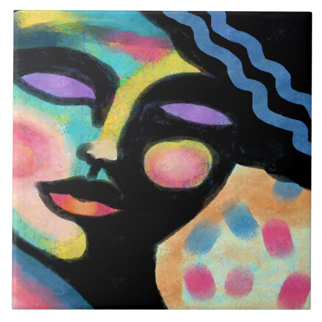 Carreau Rêver Portrait numérique Abstrait d'une femme (Devant)