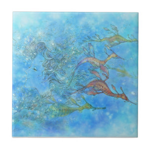 Carreau Rêver sur la tuile bleu vert de marées