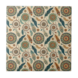 Carreau Rêveur Boho Nomade Attrape-Rêves & Plumes Mandala 