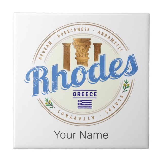 Carreau Rhodes Grèce Vintage Île Egée Souvenir (Devant)