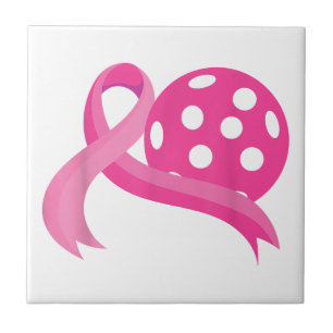 Carreau Ribbon Coeur Rose Cute Pickleball Cancer du sein A