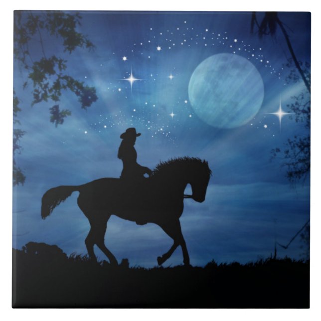 Carreau Rider et Horse Pleine lune Amusants Horse Tile (Devant)