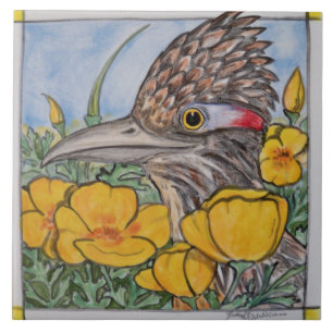Carreau Roadrunner avec California Poppy Wildlife Jellow A