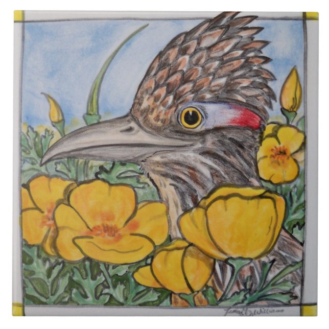 Carreau Roadrunner avec California Poppy Wildlife Jellow A (Devant)