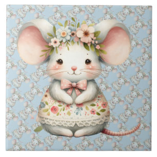 Carreau Robe de souris florale mignonne Couronne de fleurs