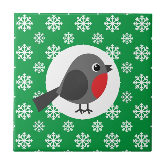 Carreau Robin de dessin mignon avec les flocons de neige (Devant)