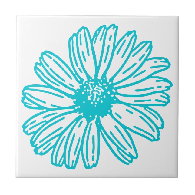 Carreau Robin Egg Blue Daisy Print, Hippie Flowers Motif (Devant)