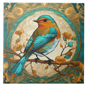 Carreau Robin Red Breast Bird Art Nouveau Art Déco Mint