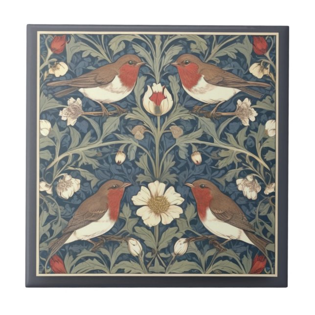 Carreau Robin Red Breast Bird style William Morris Bird (Devant)