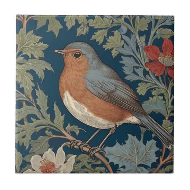 Carreau Robin Red Breast Bird William Morris style Gauche (Devant)