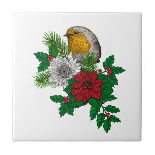 Carreau Robin rouge sur décoration de Noël