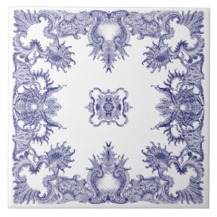 Carreau Rococo Baroque Bleu & Blanc Motif Rocaille