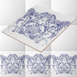 Carreau Rococo Cartouche Frieze Baroque Bleu & Blanc