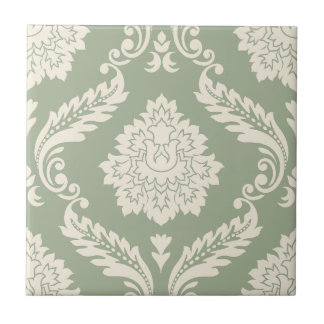 Carreau Rococo Damask Lg Pattern Cream on Green