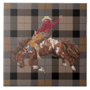 Carreau Rodeo Cowboy Bronco Busch Sur Plaid