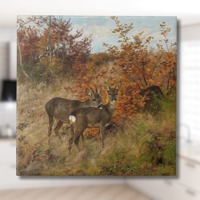 Carreau Roe Deer aux feuilles d'automne Faune Vintage (Créateur téléchargé)