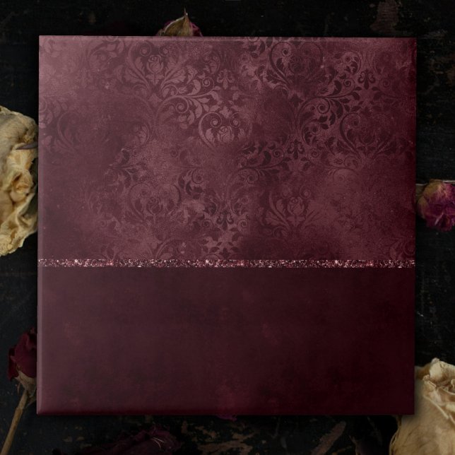 Carreau Romance Vin De Minuit | Dark Satiny Grunge Damask (Créateur téléchargé)