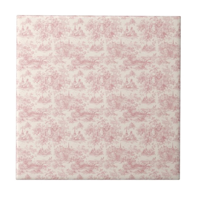 Carreau Romantic Pink French Toile Countryside Pattern (4) (Devant)