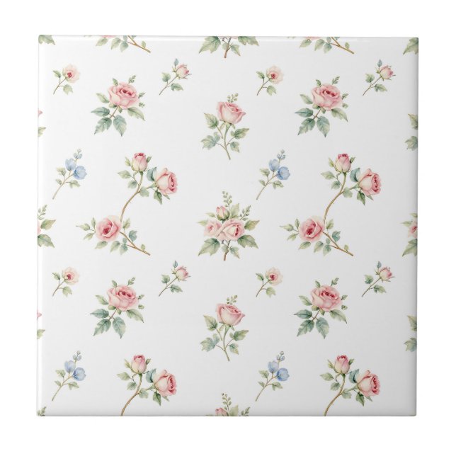 Carreau Romantic Watercolor Pink Roses Pattern (Devant)