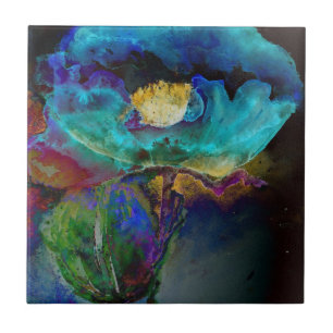 Carreau Romantique élégant tableau turquoise floral aquare
