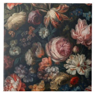 Carreau Romantique Elégante Baroque Fleurs Peinture à l'hu