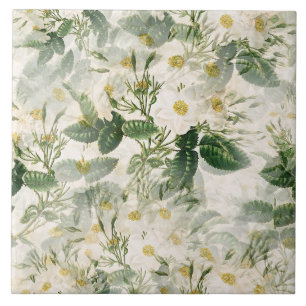 Carreau Romantique Fleurs blanches douces et Feuilles vert