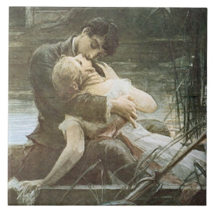 Carreau Romantique Jeune couple amoureux (baiser en bateau