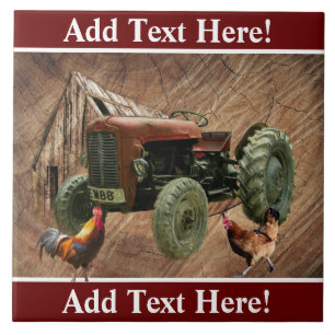 Carreau Rooster de Tracteur rouge vintage Hen Barn