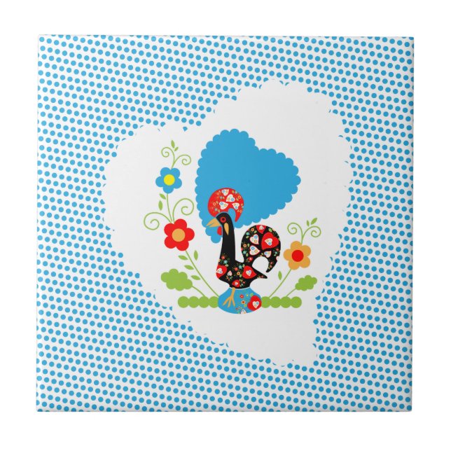 Carreau Rooster portugais avec pois bleus (Devant)