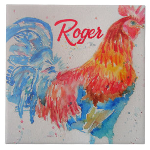 Carreau Rooster rouge aquarelle peinture art poulet