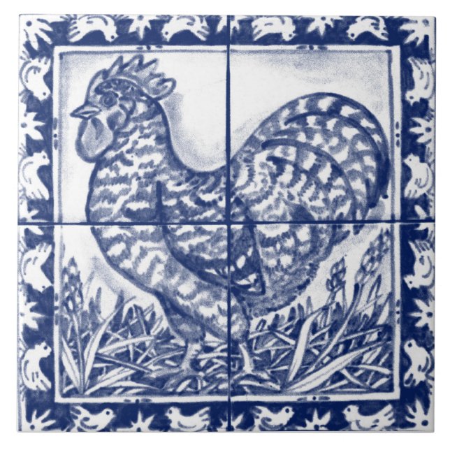 Carreau Rooster Rustique Bleu Blanc Delft Dedham Vintage  (Devant)