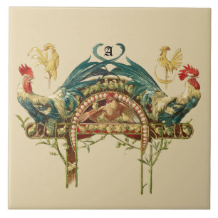 Carreau Roosters & Poulets Art Nouveau