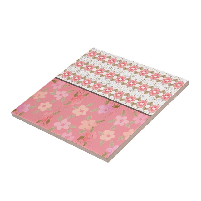 Carreau Rose à la florale de Pêche (Côté)