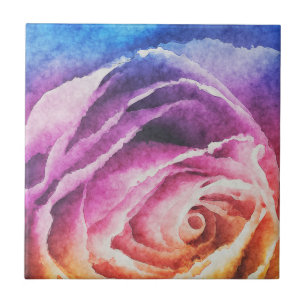 Carreau Rose arc-en-ciel aquarelle