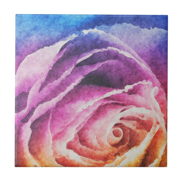 Carreau Rose arc-en-ciel aquarelle (Devant)