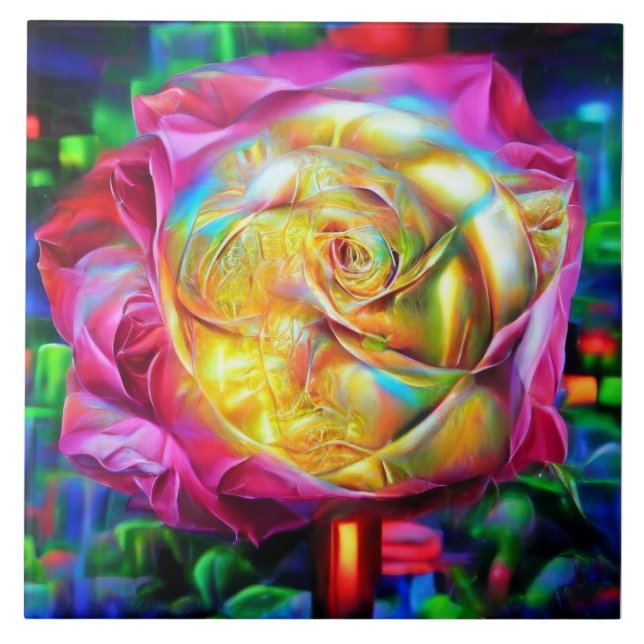 Carreau Rose arc-en-ciel psychédélique (Devant)