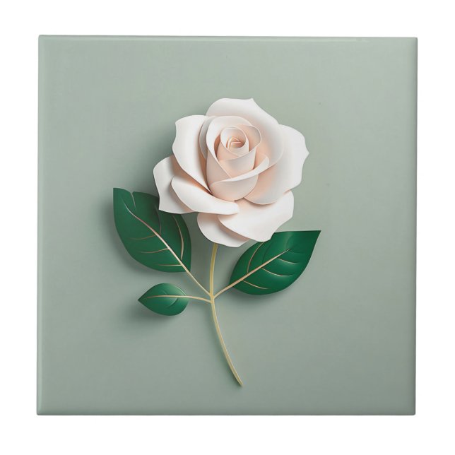 Carreau Rose blanche minimaliste sur vert (Devant)