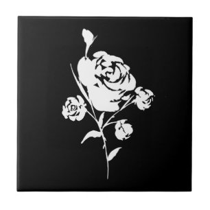 Carreau Rose blanche sur noir