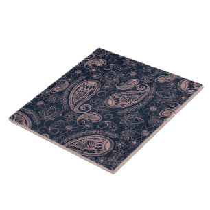 Carreau Rose bleu classique Parties scintillant or Paisley