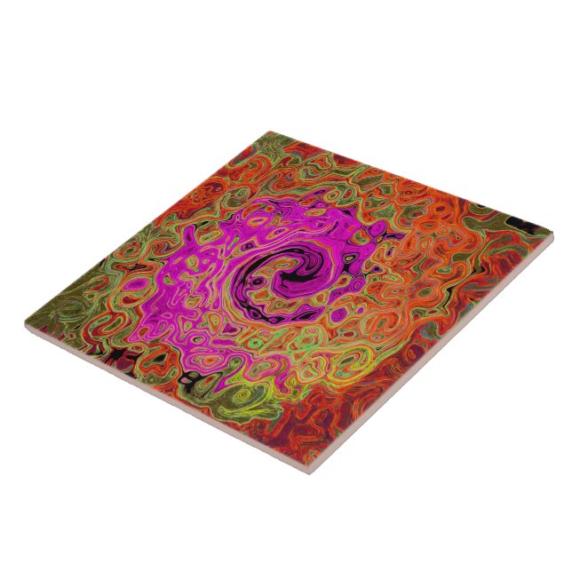 Carreau Rose Chaud Groovy Abstrait Rétro Tourbillon Liquid (Côté)