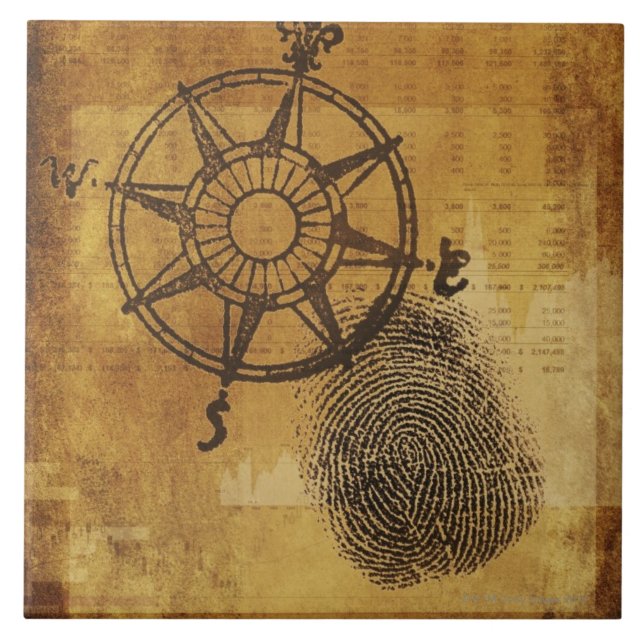 Carreau Rose de boussole antique avec l'empreinte digitale (Devant)