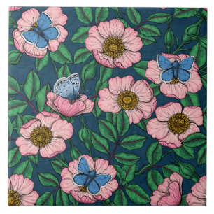 Carreau Rose de chien et papillons