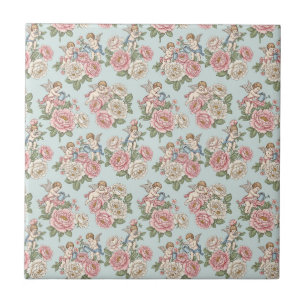 Carreau Rose de l'ange chérubin coquette bleu et rose vint