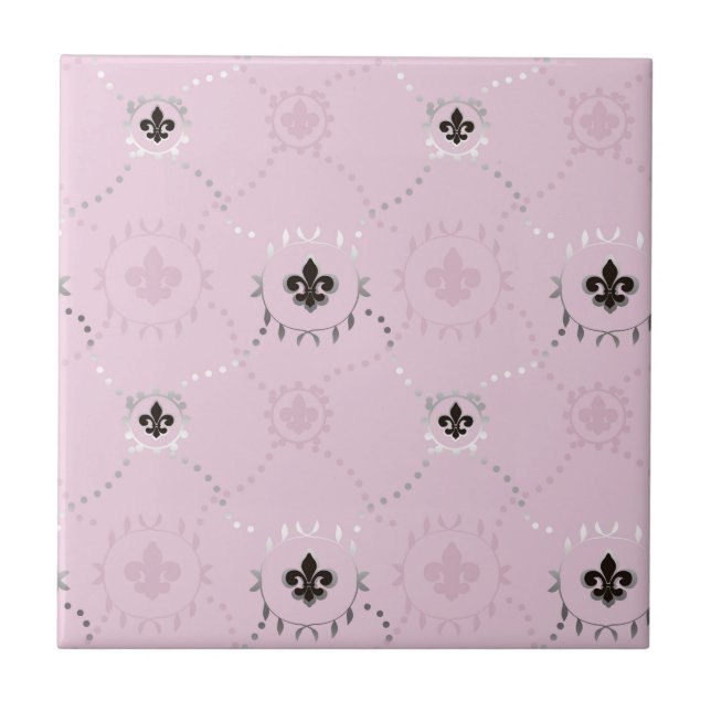 Carreau rose des cendres Fleur de Lis, motif d'argent de L (Devant)