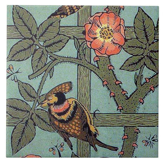 Carreau Rose d'Escalades & Petit Oiseau, William Morris (Devant)