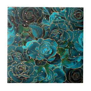 Carreau Rose doré pailleté sarcelle glamour bohème floral